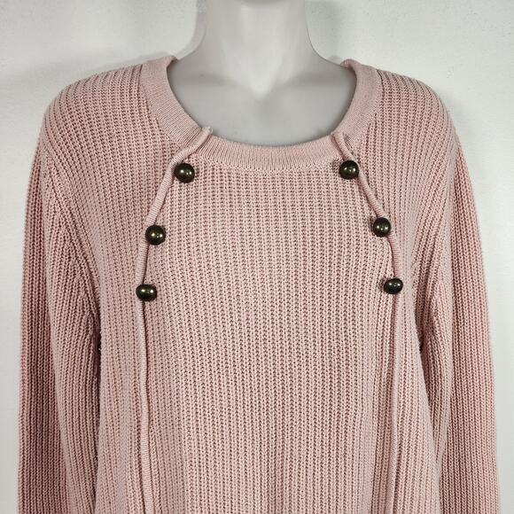 Abercrombie & Fitch Womens Pullover Sweater Large Pink Ribbed Button Detail Knit - Picture 3 of 13
